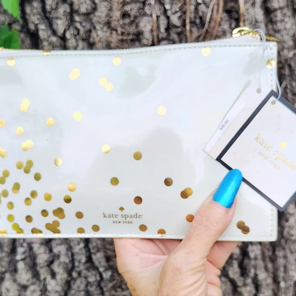 KATE SPADE NEW YORK CONFETTI DOT PENCIL POUCH W/BONUS KS ERASER NWT